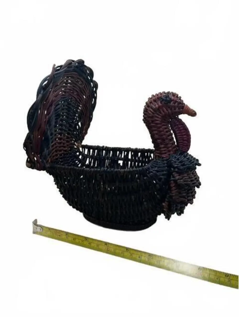 Vintage Wicker Turkey Basket Handwoven Thanksgiving Centerpiece Fall Decor